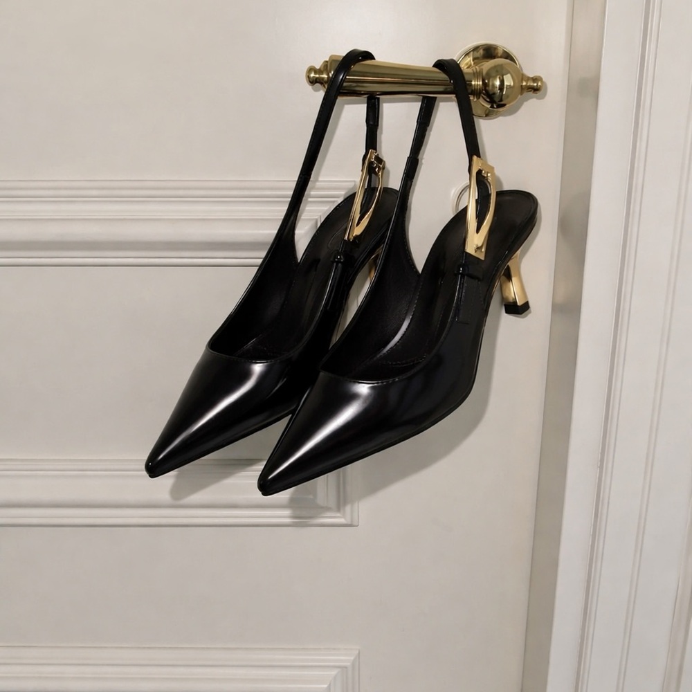 Coutgo • Size 8 Elegant Black Slingback Heels - Picture 3 of 8